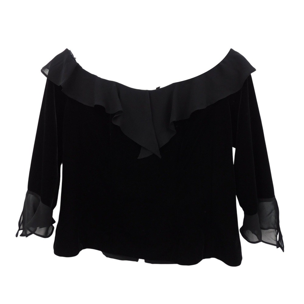 ALEX EVENINGS Black Velvet Ruffle Off Shoulder 3/4 Sleeve Corset Top M